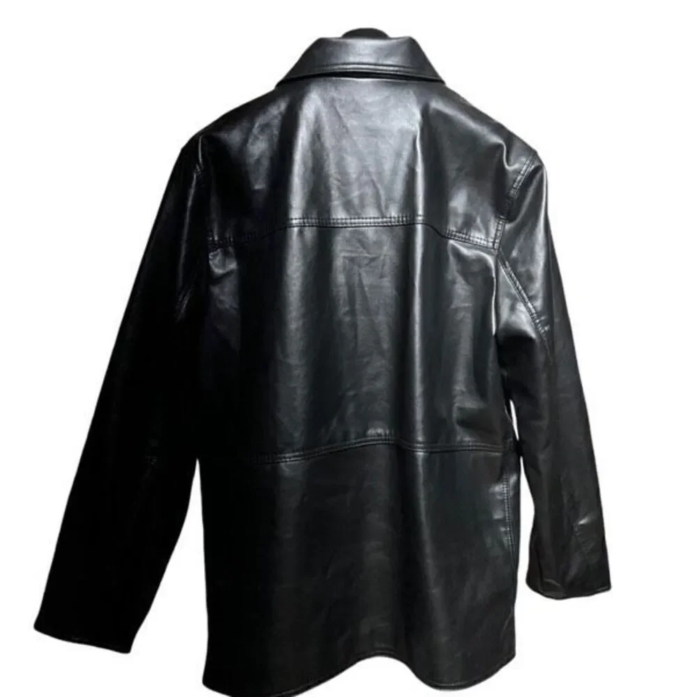 EGA Emporio Collezioni Italian Made Black Leather Coat Size XL